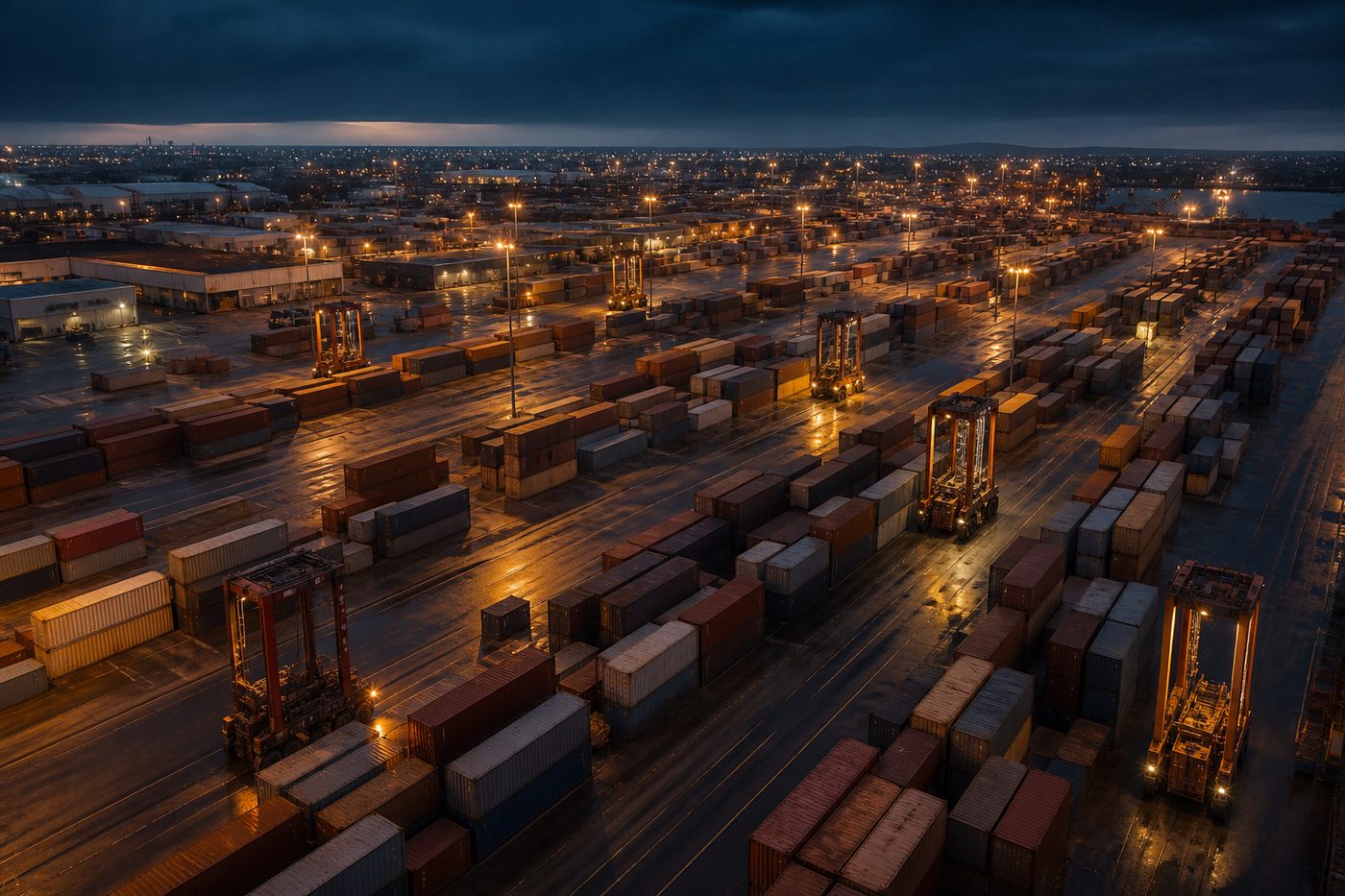 Container yard at blue hour